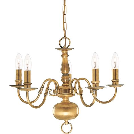 Searchlight Flemish - Luminaire suspendu à 5 bras en laiton antique, E14 (1/5)