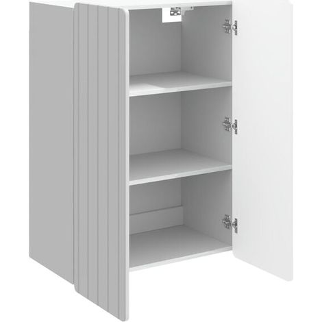 Meuble de Rangement Mural Suspendu avec Éclairage LED Intégré, Armoire de Salle de Bain Blanche Brillante 66 x 34,5 x 92 cm, Placard de Stockage Moderne pour WC et Cuisine (1/5)