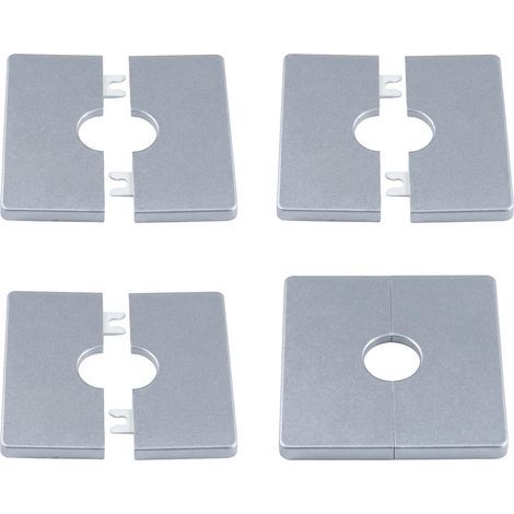 Rosace Mitigeur Douche 22mm, Cache Tuyau Radiateur Carré, Plaque Murale Autocollante pour Trou de Mur, Finition Chromée Argent, Lot de 4 Pièces pour Robinet de Cuisine et Salle de Bain (1/5)
