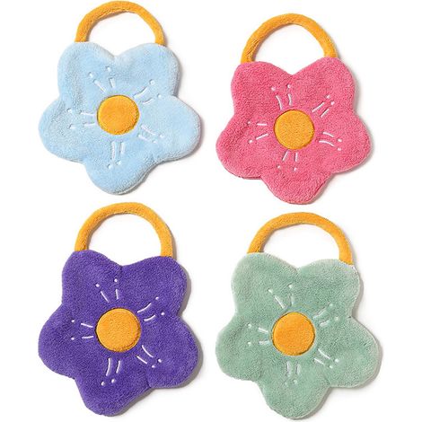 Lot quatre serviette invité pour salle de bain couleur violet rouge rose vert clair bleu dimension 27 sur 20 centimetres (1/5)