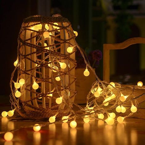 10m 80 LED Guirlande Lumineuse Boule Blanc Chaud LED à Pile Décoration Extérieur et Intérieur, Mariage, Maison, Jardin,Festival, Arbre de Noël (1/4)