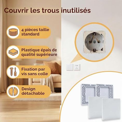 Cache Prise Électrique, Cache Prise Murale, Cache Trou Mur - Plaques Murales Vierges en Plastique, Couvercles de Trous Muraux Décoratifs Encastrés 8,6 X 8,6 cm pour Cache Boîte Encastrement (1/2)