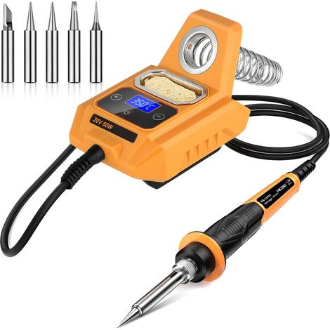 Fer à souder sans fil compatible avec les batteries Makita 20V Max, avec réglage de la température (100-500 °C), soudeuse portable équipée de 6 embouts interchangeables et d'un écran LCD (1/5)