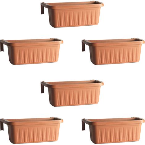 Rondine 50 - set di 6 balconiere da 50cm con agganci regolabili e riserva d'acqua Terracotta