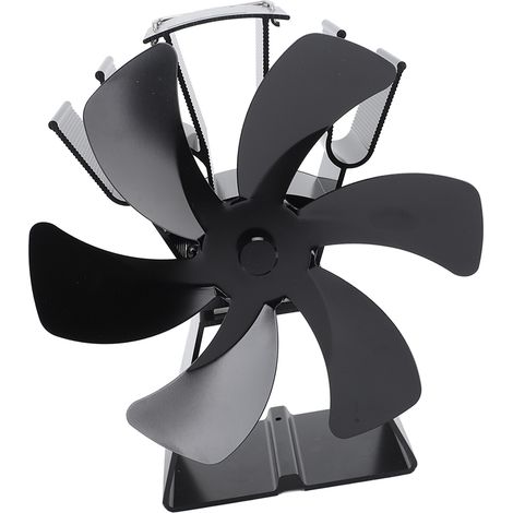Ventilateur de table à 6 pales, alimenté par la chaleur, en alliage d'aluminium, avec commande manuelle, pour poêles à bois et brûleurs à granulés (noir). (1/5)