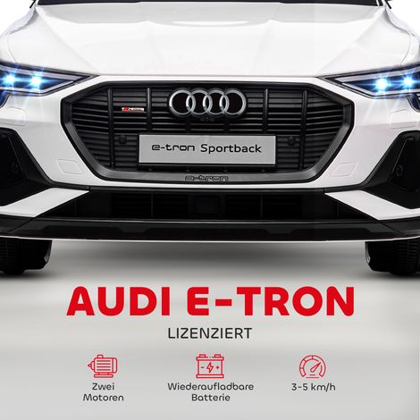 Voiture électrique enfant 12V Audi E-tron blanche avec télécommande, ceinture sécurité, musique MP3/USB/TF, pour enfants 3-5 ans, vitesse 3-5 km/h