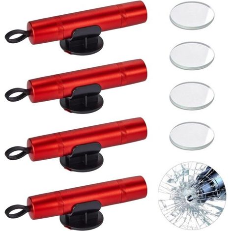 Set di 2 rompivetro, martello di sicurezza per auto 2 in 1, rompivetro e taglia cinture di sicurezza con disco di prova e supporto autoadesivo, taglia cinture di sicurezza (1/5)