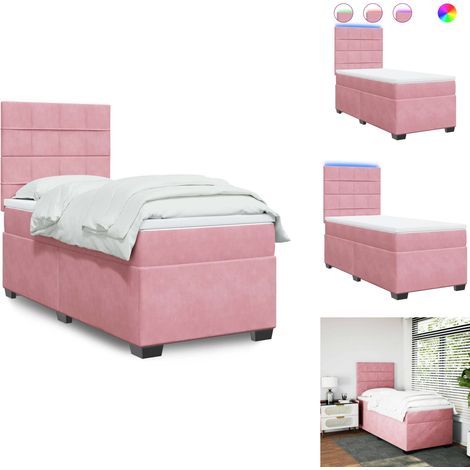 Boxspringbett mit Matratze Rosa 100x200 cm Samt - Boxspringbett - Samtbett - Rosa Bett - Doppelbett - LED Beleuchtung (1/5)