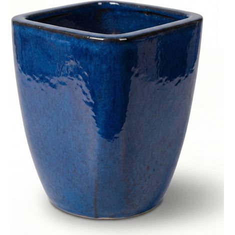 Pot grande taille d'extérieur VAUBAN 34x43cm bleu azur, fait main en terre cuite émaillée, résistant au gel (1/2)