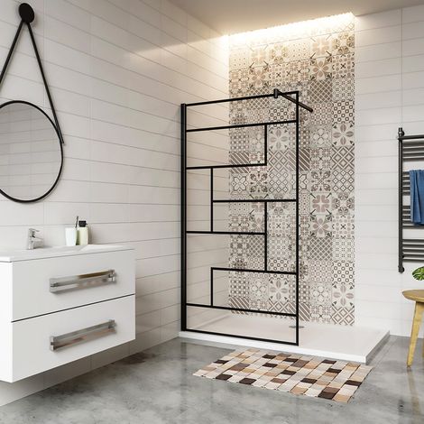 Aica Sanitaire – Paroi de douche 140x200cm – Verre anticalcaire 8mm – Profilé aluminium noir mat – Barre extensible 70-120cm – Installation gauche/droite (1/5)