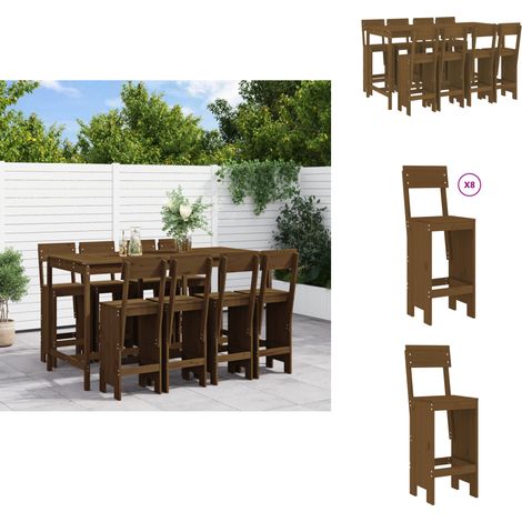 Ensemble de bar de jardin 9 pcs marron miel bois de pin massif - Ensemble De Bar De Jardin - Salon De Jardin - Mobilier De Jardin - Table De Bar - Chaises De Bar (1/5)