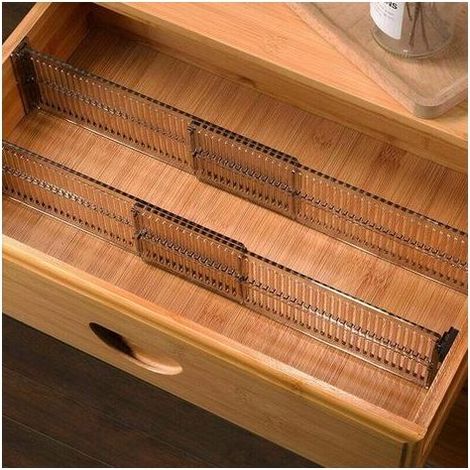 Séparateurs de tiroir réglables lot de 4 – Plastique robuste – Taille 28 x 8,3 x 1,5 cm, extensible jusqu'à 51 cm – Pour cuisine, salle de bain, bureau (1/5)