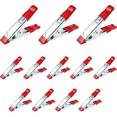 Lot de 12 pinces à ressort métalliques 5,1 cm et 10,2 cm, revêtement PVC souple antidérapant, légères et résistantes pour bâche, camping, photographie, bricolage et fixation de fonds (1/5)
