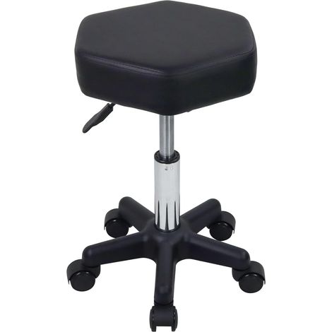 Hexagonal Rolling Tabouret Hauteur réglable Tabouret avec Roues pour Massage Spa Salon Noir (1/5)