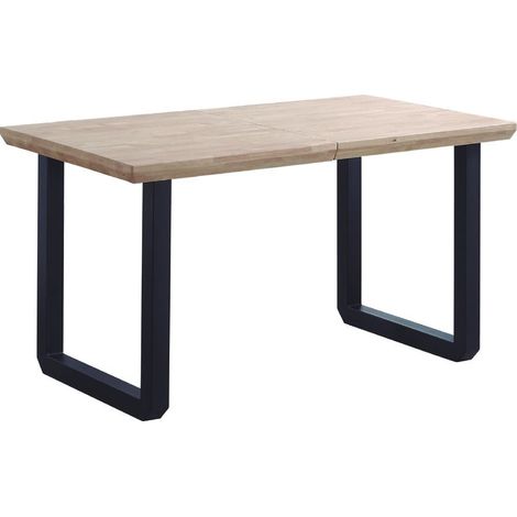 Home Heavenly® - Mesa comedor extensible JACK, estilo industrial, de 140 - 220 cm ancho, hasta 10 comensales. Pata metal 'U'.  Color: Roble Nordish - Negro (1/5)