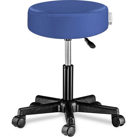 Taburete giratorio con ruedas, piel sintética azul, altura regulable (1/5)