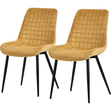 ML-Design Set di 2 Sedie per Sala da Pranzo Giallo Senape Seduta in Velluto con Gambe in Metallo Nero Poltroncina da Soggiorno Sedie da Cucina con Schienale Poltrone Imbottite per Ufficio (1/5)