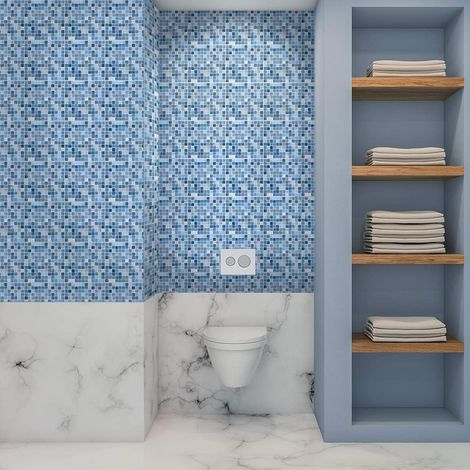 à décoller et recoller façon carrelage mosaïque pour carrelage mural et de sol, crédence, décoration d’intérieur, cuisine, salle de bains, 20 x 20 cm, autocollants mosaïques, couleur bleu métallisé (1/5)