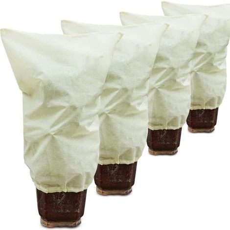 Lot de 4 housses antigel pour plantes avec cordon de serrage – Protection hivernale blanche (1/5)