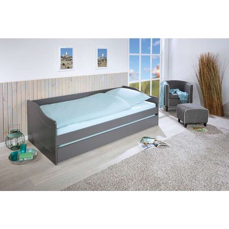 letto singolo grigio e letto estraibile con funzione divano 97x208x62 cm (1/5)