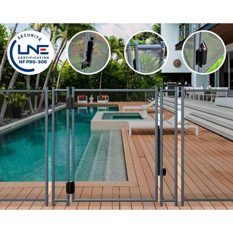 Portillon automatique SECURIPOOL 130cm Gris Anthracite fixations 16mm barrière piscine démontable