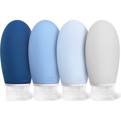Reiseflaschen 100ml Silikon Set 4 auslaufsicher BPAfrei blaue Serie (1/5)