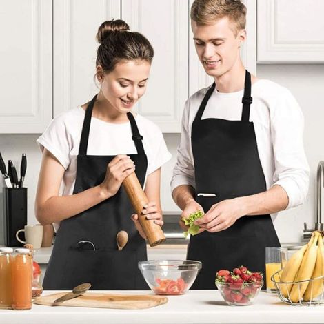 4 Pack Chef Tabliers, Noir Tablier avec 2 Poches, Etanche Réglable Tablier pour Homme Femme,Tablier Cuisine Professionnel pour C (1/5)