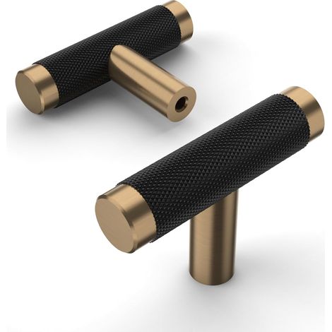 10 Pièces T-Bouton de Meuble Noirdoré Boutons de Porte pour Placards Bouton Porte Poignée Cuisine Poignet Meuble UK0026 (1/5)