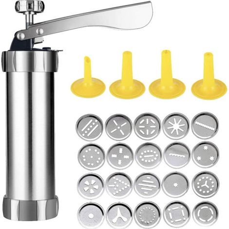 Kit de prensa para galletas y repostería con 20 discos y 4 boquillas para decorar galletas. Ideal para hacer galletas caseras y decorarlas. (1/5)
