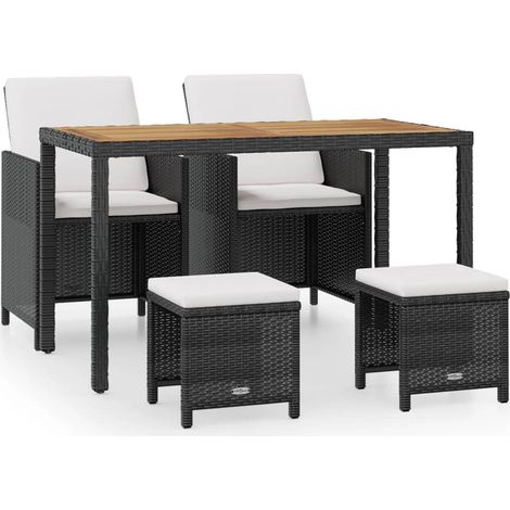 Salon de jardin meuble d'extérieur ensemble de mobilier encastrable 5 pièces rotin et bois d'acacia noir