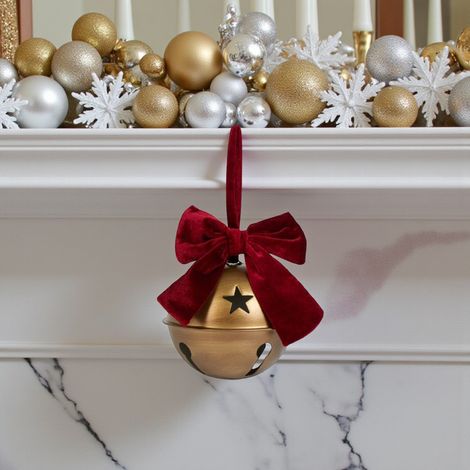 Velvet Bow Hanging Gold Christmas Bell (1/2)