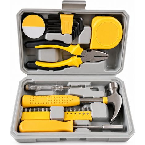 Coffret d'outils à main 24 pièces jaune — kit familial de tournevis, pinces et marteau (1/5)