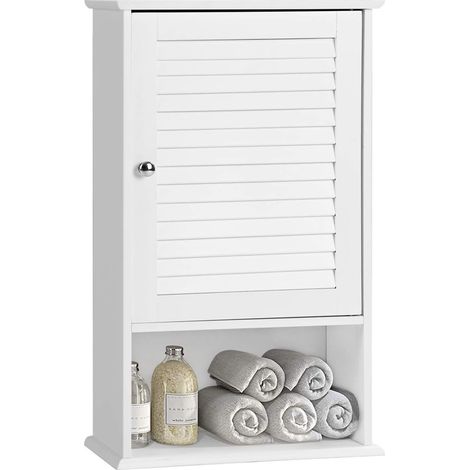 COSTWAY Armario de Baño de Pared con Puerta y 3 Estantes Armario Almacenamiento Toalla Ducha Organizador Blanco (1/5)