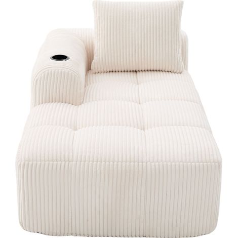 Divano poltrona relax in corduroy beige senza montaggio con tasche laterali e portabicchieri (1/5)