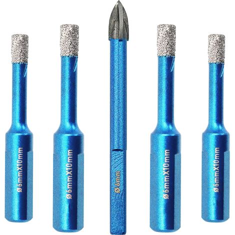 5 Stück 6mm Diamantbohrer Fliesenbohrer Set -  Diamant Bohrkrone - Lochsäge für Keramik,Granit,Porzellan,Fliesen,Feinsteinzeug,Mauerwerk, Marmor,Mauerwerk (1/5)