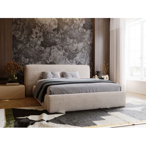 Lit rembourré avec rangement 140x200 chenille beige Monza (1/5)