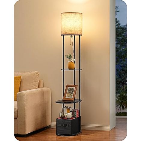 Floor Lamp for Living Room, with Shelf, Storage Basket & USB-A+C (1/5)