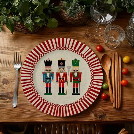 Sets de table de Noël style américain, dessous de plat antidérapants et isolants thermiques pour cuisines de restaurant, résistants aux taches et à l'usure, en stock - Lot de 6 pièces (vinyle) 36 x 36