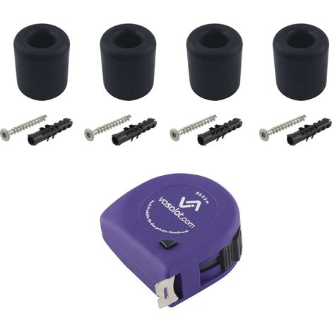 vasalat Gummistopper Boden & Wand 2in1 zum Schrauben ø 30mm, Höhe 30mm - Türstopper + Montagezubehör, Gummi schwarz - 4 Stück (1/3)