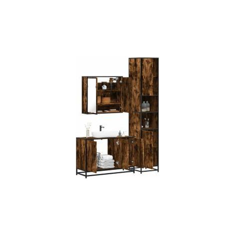 Ensemble de meubles de salle de bain 3 pcs Chêne fumé (1/5)
