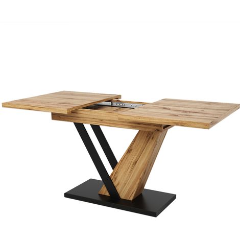 Table à manger extensible 120-160 x 75 x 75,5 cm en MDF avec finitions bois, pieds en métal, pour cuisine et séjour (1/5)