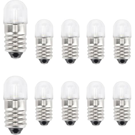 DC E10 LED Glühbirnen, 10 Stück E10 Ersatz Glühbirnen Miniatur Schraube LED Lampen 0.5Watt 65Lm (Warmweiß, 6V) (1/5)