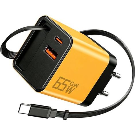 65-W-Schnellladegerät mit USB-C-Anschluss und einziehbarem Kabel,GaN-Netzteil mit 3 PD-Anschlüssen,Geeignet für iPhone 17/16/15 Pro Max (1/2)