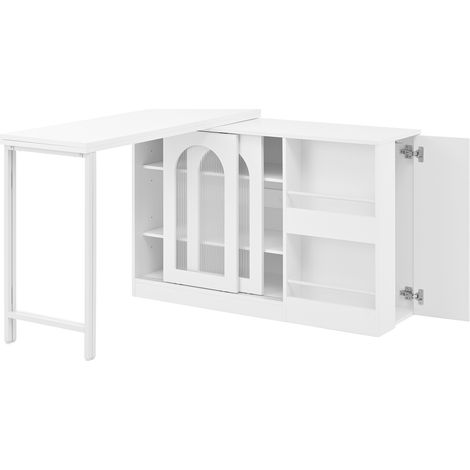 CAIziTable de bar moderne extensible pivotante 360° avec rangement blanc (1/5)