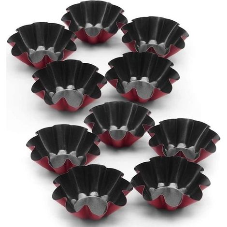 Moule à Tarte - Marque Non Spécifiée - Lot de 10 - Acier au Carbone - Antiadhésif - Ø 6,5 cm (1/4)