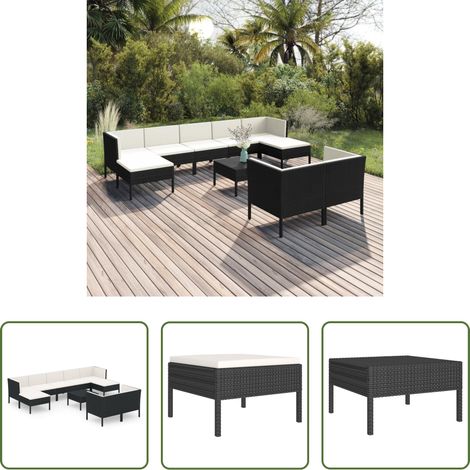vidaXL Auflagen - 10-tlg. Garten-Lounge-Set mit Auflagen Poly Rattan Schwarz (1/5)