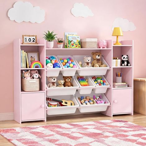 Étagère de rangement enfant en MDF finition rose avec 8 bacs (1/5)