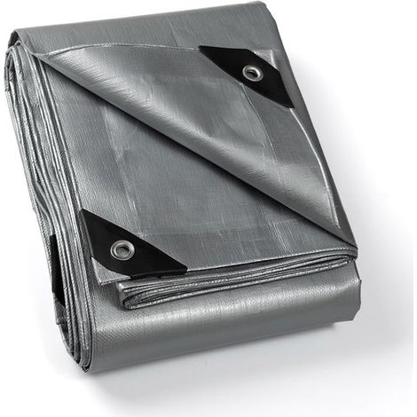 Lona impermeable con ojales de 4 m x 5 m. Lona gris de 200 g/m²,cubierta protectora y versátil,resistente al desgarro