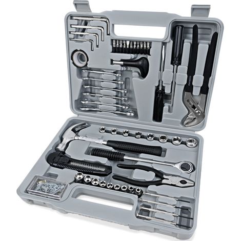 Mallette à outils 141 pièces en acier – Outils de haute qualité pour réparations – Pince, tournevis, marteau, cliquet – Mallette pratique