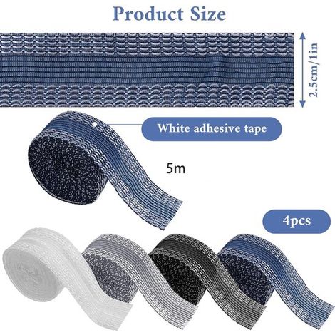 4 Stück,1 Rolle à 5 m,2,5 cm breit,Hosen einfach selbst kürzen,Band zum Kürzen von Hosen,Geeignet für Kleidung,Schwarz,Weiß,Grau,Blau (1/4)